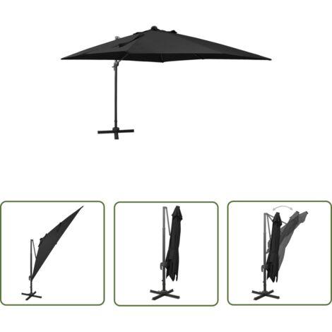 Parasol meuble de jardin déporté avec mât et lumières led 300 cm noir (1/5)