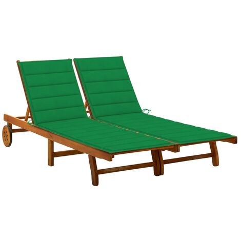 Transat chaise longue bain de soleil lit de jardin terrasse meuble d'extérieur 2 places avec coussins acacia solide (1/5)