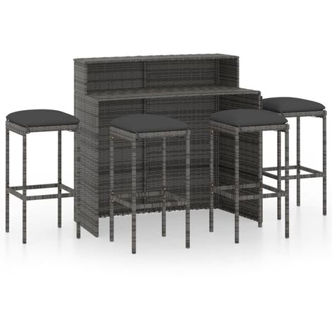 Ensemble de bar de jardin avec coussins 5 pièces gris (1/5)