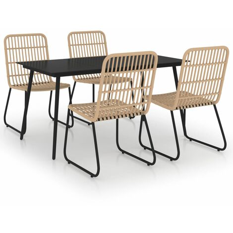 Ensemble à dîner salon de jardin meuble d'extérieur 5 pièces résine tressée et verre (1/5)