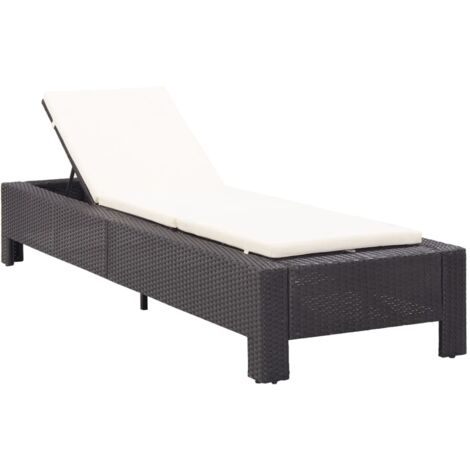 Transat chaise longue bain de soleil avec coussin noir résine tressée (1/5)
