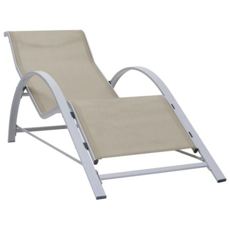 Transat chaise longue bain de soleil lit de jardin terrasse meuble d'extérieur textilène et aluminium crème (1/5)