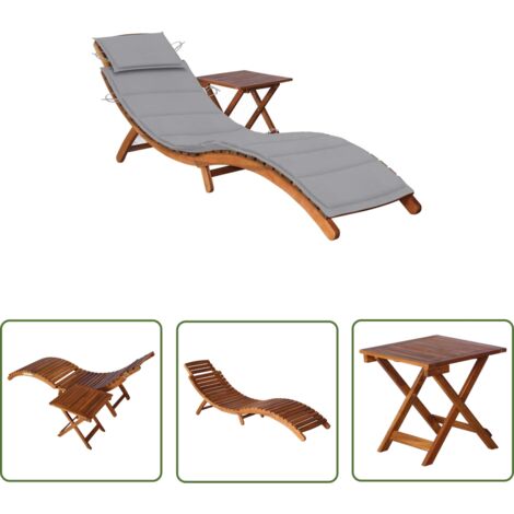 Transat chaise longue bain de soleil lit de jardin terrasse meuble d'extérieur avec table et coussin bois d'acacia (1/5)