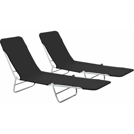 Chaises longues 182 cm pliables 2 pièces acier et tissu noir (1/5)