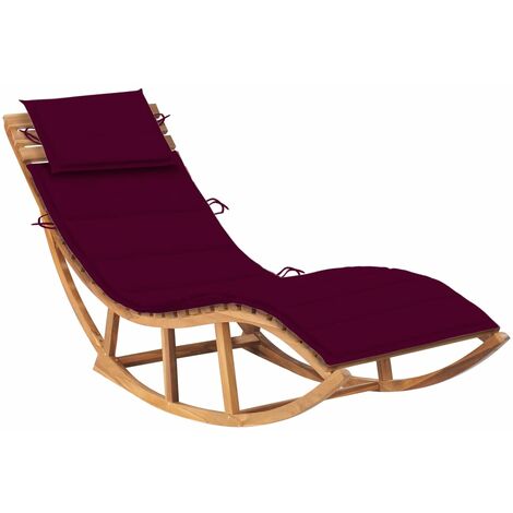 Transat chaise longue bain de soleil lit de jardin terrasse meuble d'extérieur à bascule 180 cm avec coussin bois de teck solide (1/5)