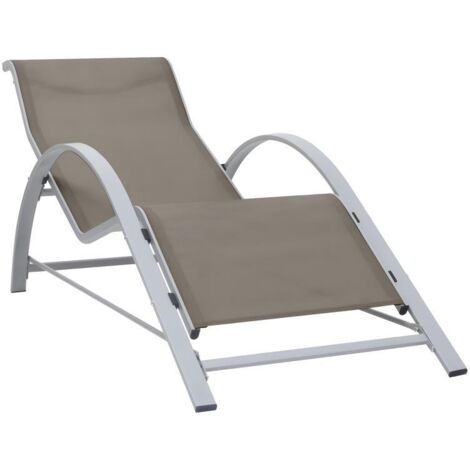 Transat chaise longue bain de soleil lit de jardin terrasse meuble d'extérieur textilène et aluminium taupe (1/5)