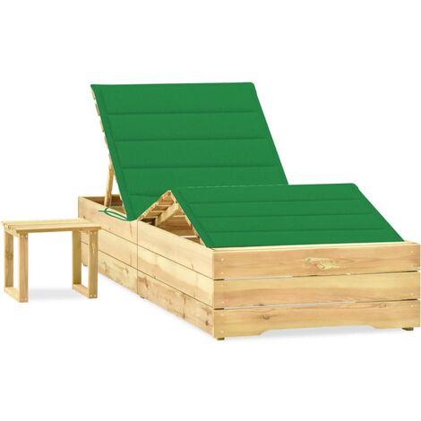 Transat chaise longue bain de soleil lit de jardin terrasse meuble d'extérieur avec table et coussin pin imprégné (1/5)