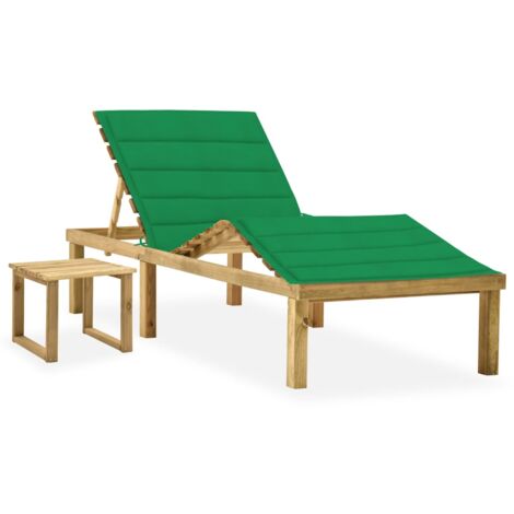Transat chaise longue bain de soleil lit de jardin terrasse meuble d'extérieur avec table et coussin pin imprégné (1/5)