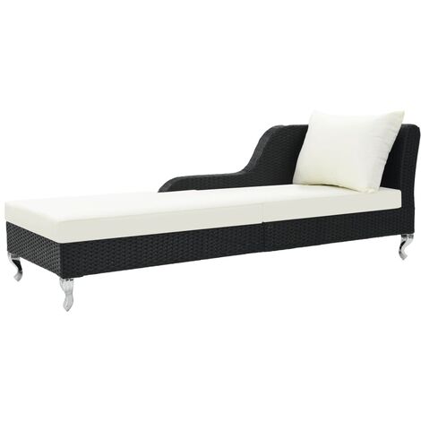Transat chaise longue bain de soleil lit de jardin terrasse meuble d'extérieur avec coussin résine tressée noir (1/5)