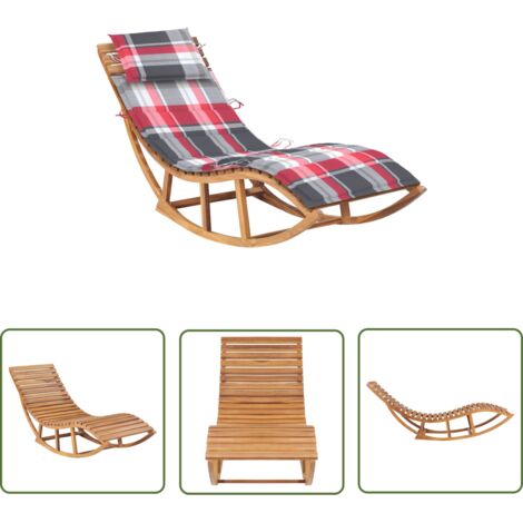 INLIFE Chaise longue à bascule avec coussin Bois de teck solide (1/5)