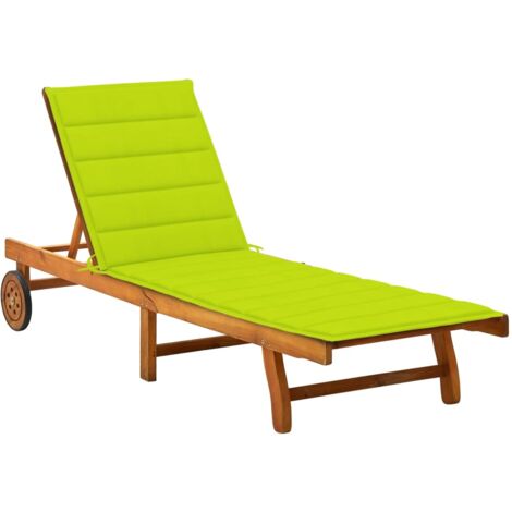 Transat chaise longue bain de soleil lit de jardin terrasse meuble d'extérieur 200 cm avec coussin bois d'acacia solide (1/5)