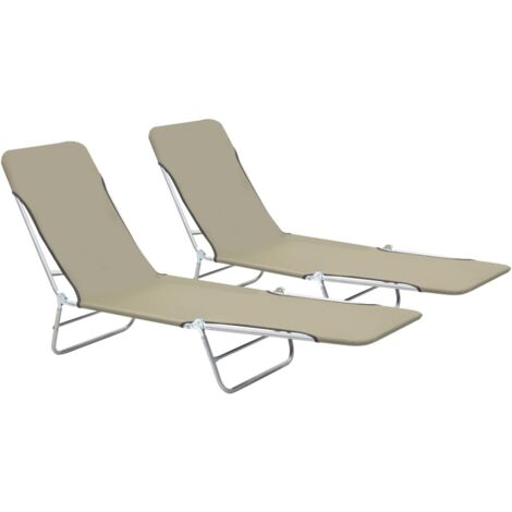 Chaises longues pliables 2 pcs acier et tissu taupe (1/5)