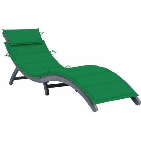 Transat chaise longue bain de soleil lit de jardin terrasse meuble d'extérieur 190 cm avec coussin bois d'acacia solide gris (1/5)