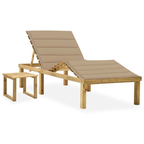 Transat chaise longue bain de soleil lit de jardin terrasse meuble d'extérieur 200 cm avec table et coussin pin imprégné (1/5)