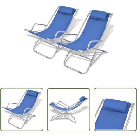Chaises de jardin inclinables de terrasse 2 pcs acier bleu (1/5)