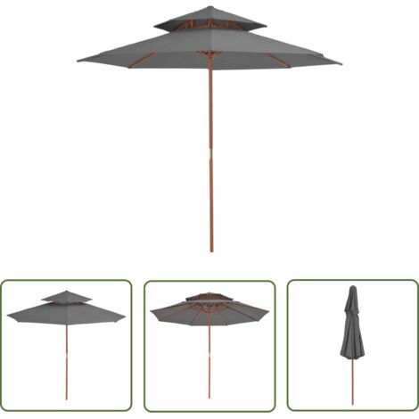 Parasol double avec mât en bois 270 cm anthracite (1/5)