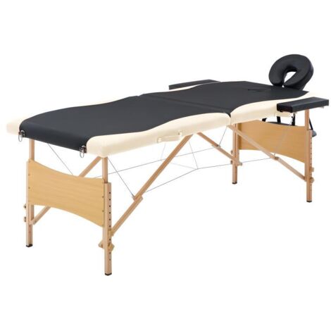 Table de massage pliable 2 zones bois noir et beige (1/5)
