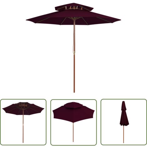 Parasol double avec mât en bois 270 cm rouge bordeaux (1/5)