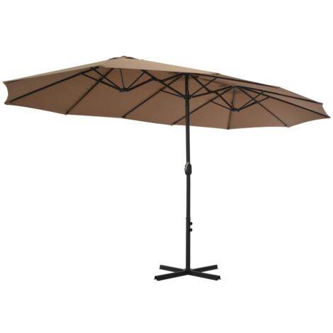 Parasol d'extérieur et poteau en aluminium 460 x 270 cm taupe (1/5)