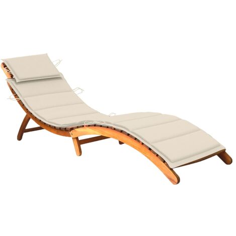 Transat chaise longue bain de soleil lit de jardin terrasse meuble d'extérieur avec coussin bois d'acacia solide (1/5)