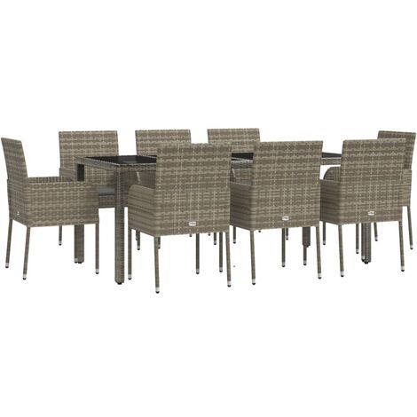 Ensemble de salle à manger de jardin meuble extérieur 9 pièces avec coussins gris (1/5)