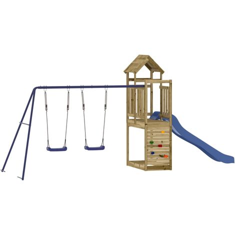 Aire de jeux d'extérieur balançoires toboggan portiques robuste jeux jardin 495 x 186 x 214 cm bois de pin imprégné (1/5)