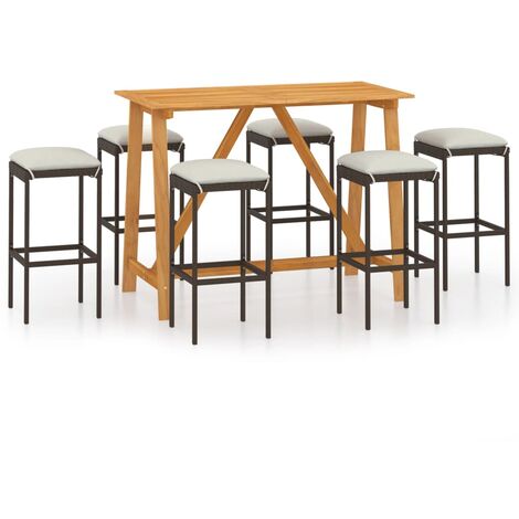 Ensemble de bar de jardin avec coussins 7 pièces marron (1/5)