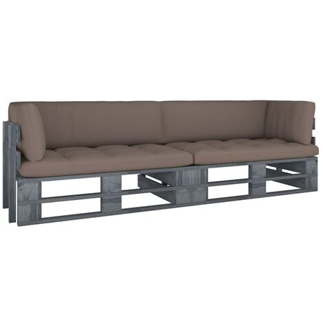 Canapé palette 2 places avec coussins 110 x 65 x 55 cm pin imprégné de gris (1/5)