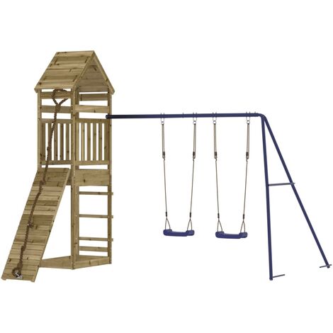 Aire de jeux d'extérieur balançoires toboggan portiques robuste jeux jardin 315 x 257 x 264 cm bois de pin imprégné (1/5)