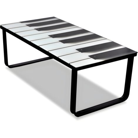 Table basse de salon salle à manger design verre musique piano 90 x 45 cm noir (1/5)