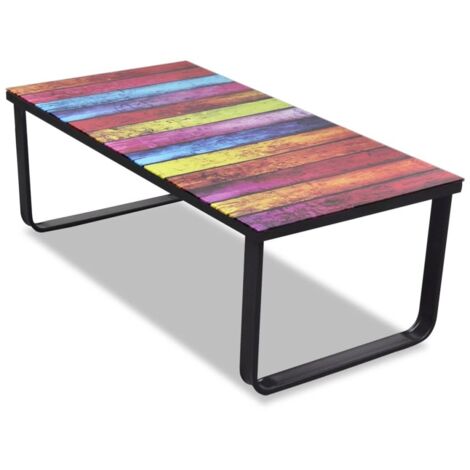 Helloshop26 – Table basse rectangulaire en verre trempé 90 x 45 cm – Impression arc-en-ciel – Cadre en fer noir – Facile à nettoyer (1/5)