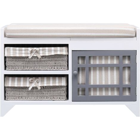 Banc banquette d'entrée 70 x 33,5 x 45 cm bois de paulownia blanc