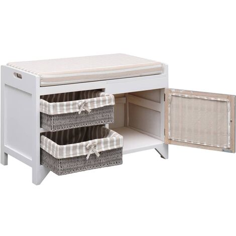 Banc banquette d'entrée 70 x 33,5 x 45 cm bois de paulownia blanc