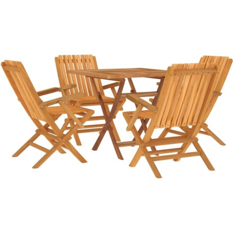 Ensemble à dîner salon de jardin meuble d'extérieur 5 pièces bois de teck massif (1/5)