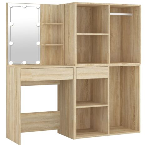 Coiffeuse à led avec 2 armoires 60 x 40 x 140 cm bois d'ingénierie beige (1/5)