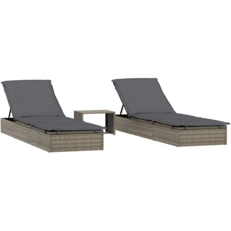 Transats chaise longue 2 pièces avec table gris résine tressée (1/5)