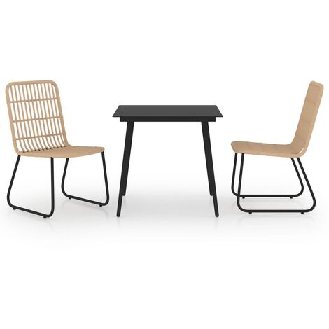 Ensemble à dîner salon de jardin meuble d'extérieur 3 pièces résine tressée et verre (1/5)