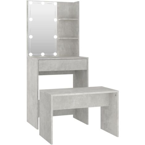 Coiffeuse table de maquillage tabouret design meuble mobilier de chambre avec led 60 x 40 x 140 cm bois d'ingénierie gris (1/5)
