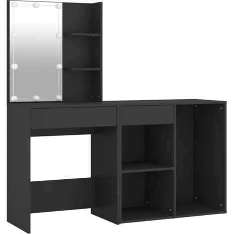 Coiffeuse à led avec armoire 60 x 40 x 140 cm bois d'ingénierie noir (1/5)