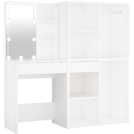 Coiffeuse à led avec 2 armoires 60 x 40 x 140 cm bois d'ingénierie blanc (1/5)