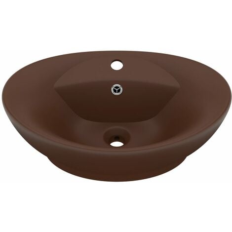 Lavabo ovale à trop-plein mat 58,5x39 cm céramique marron foncé