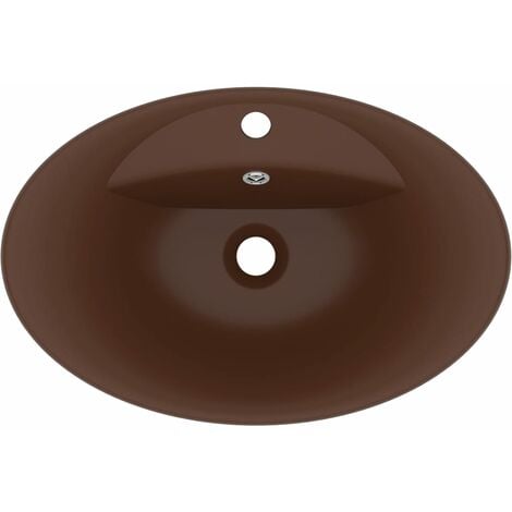 Lavabo ovale à trop-plein mat 58,5x39 cm céramique marron foncé