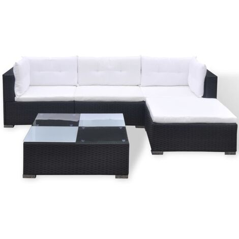 Salon de jardin meuble d'extérieur ensemble de mobilier 5 pièces avec coussins résine tressée noir (1/5)