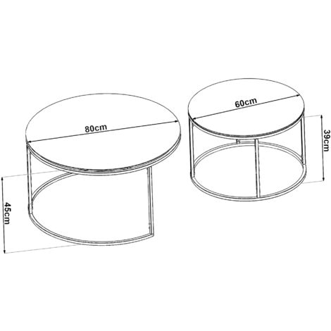 Lot 2 Tables Basses Rondes Gigognes Noires - Tables Salon Fer 20kg Charge 74cm Et 58cm