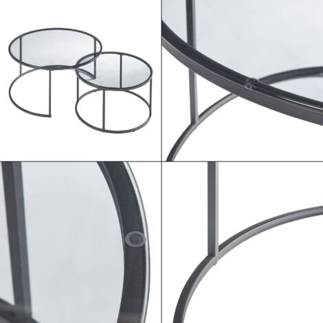 Lot De 2 Tables Basses Rondes Gigognes - Design Moderne, Doré Et Blanc, Diamètres 70cm Et 45cm