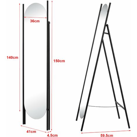 HORLIMER Miroir Sur Pied 150x41 Cm - Cadre Noir PVC, Verre Trempé 2.8mm, Base Fer Stable - Parfait Pour Chambre, Salon, Dressing