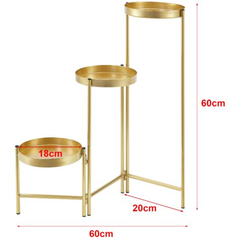 Support Plante Pliable 3 Pots – Design Intemporel Métal Noir & Laiton 80 Cm [en.casa]