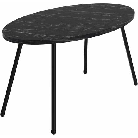 Table basse ronde 60x60x30 cm en verre et acier noir et noir marbré