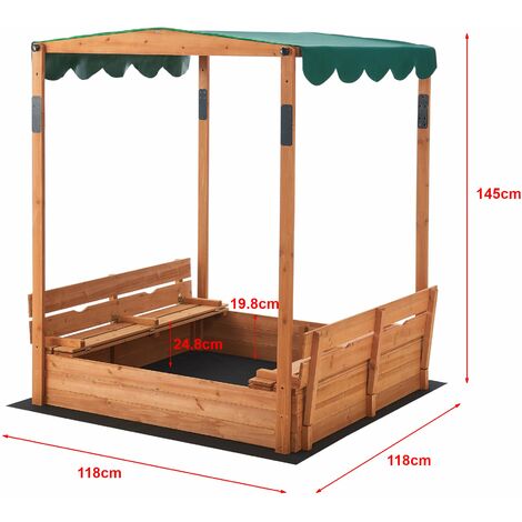 Bac à sable carré Pitsunda en bois avec bancs rabattables et toit réglable 145 x 118 x 118 cm [en.casa] | Leroy Merlin