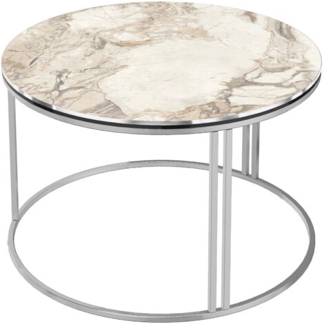 Table basse ronde 50 x 80 cm marbre blanc argent (1/4)